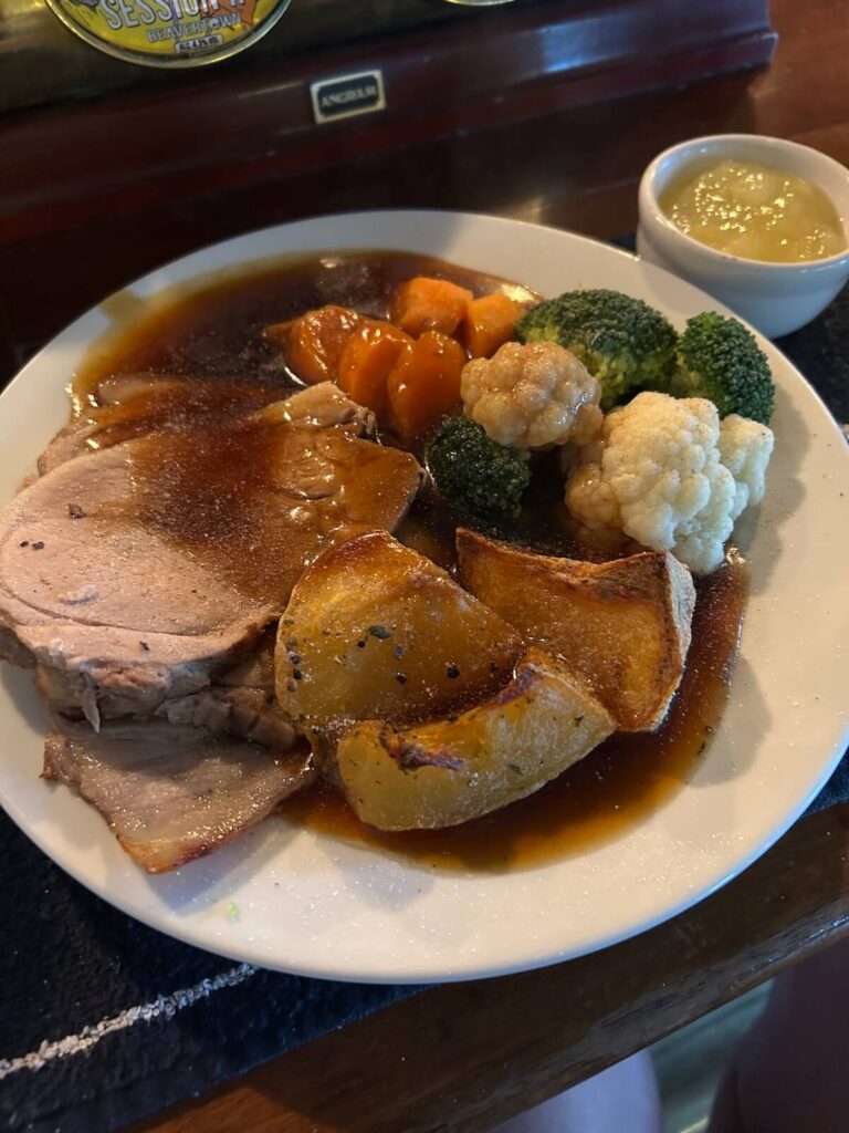 roast pork at our traditional pub, the john selden